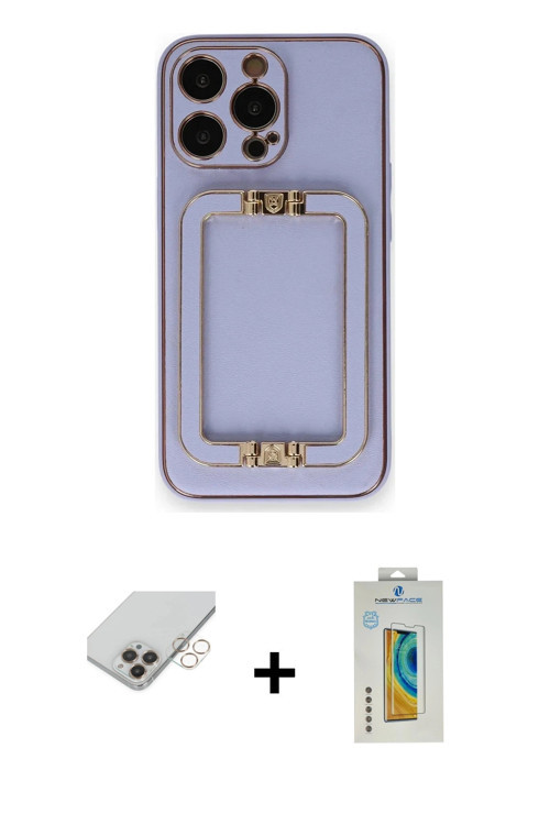 ieg™ iPhone 14 Pro Max Kılıf Kozmos Minimal Prime - Siyah Polymer Nano Ekran Koruyucu + Gold Band Me