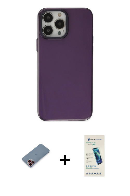 ieg™ iPhone 13 Pro Max Kılıf Zirve Doku Koleksiyonu - Şeffaf Pasifik Cam Ekran Koruyucu + Kırmızı Me