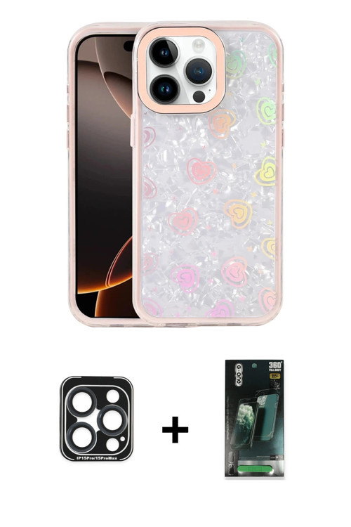 ieg™ iPhone 15 Pro Max Kılıf Odak Prime - Şeffaf 360 Full Body Arka Koruyucu + Lacivert PVD Metal Ka