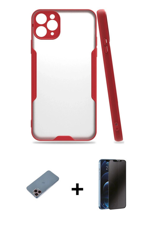 ieg™ iPhone 11 Pro Max Kılıf Atlas Asil Serisi - Siyah 3D Antistatik Hayalet Cam Ekran Koruyucu + Pe