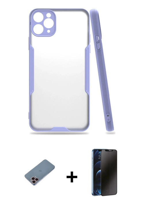 ieg™ iPhone 11 Pro Max Kılıf Atlas Asil Serisi - Siyah 3D Antistatik Hayalet Cam Ekran Koruyucu + Pe