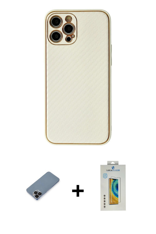 ieg™ iPhone 12 Pro Max Kılıf Ahenk Işık - Siyah Polymer Nano Ekran Koruyucu + Siyah Metal Kamera Len