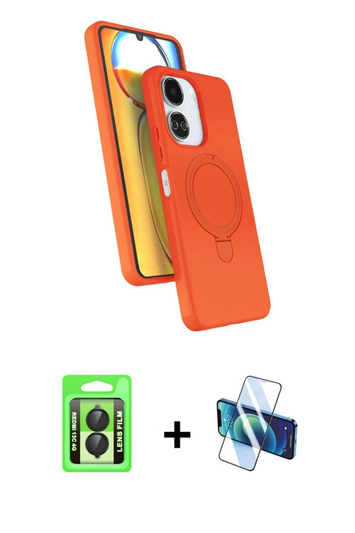 ieg™ Redmi 13C Kılıf İz Işık Koleksiyonu - Siyah 3D Antistatik Cam Ekran Koruyucu + Siyah Raze Metal