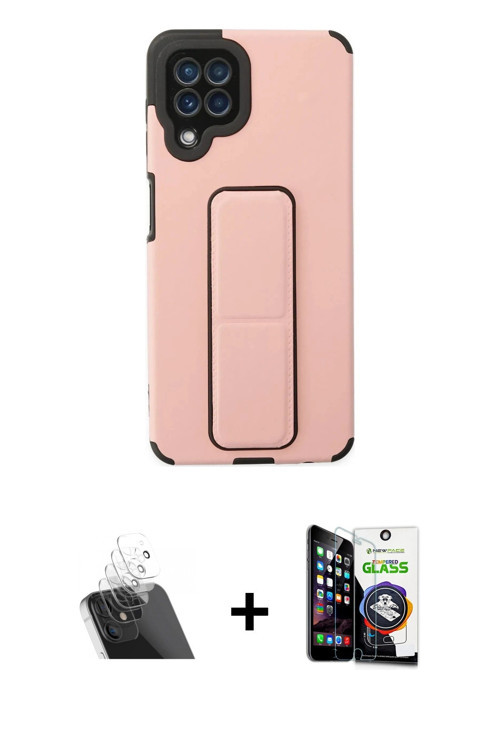 ieg™ Galaxy A22 Kılıf Çekirdek Yansıma - Şeffaf Temperli Cam Ekran Koruyucu + Şeffaf Kamera Lens Kor