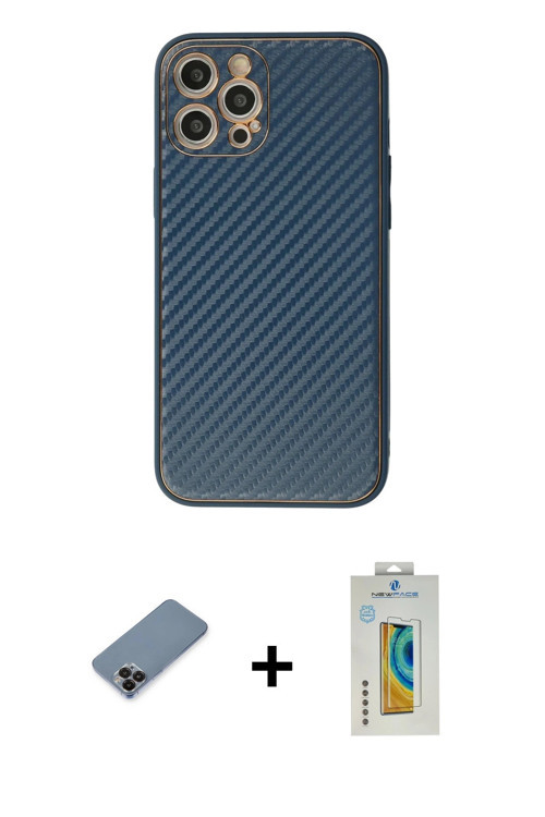 ieg™ iPhone 12 Pro Max Kılıf Ahenk Işık - Siyah Polymer Nano Ekran Koruyucu + Siyah Metal Kamera Len