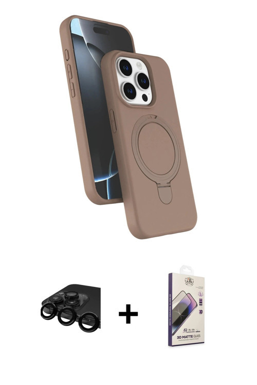 ieg™ iPhone 15 Pro Max Kılıf İz Işık Koleksiyonu - Siyah Bilvis 3D Mat Cam Ekran Koruyucu + Siyah Ra