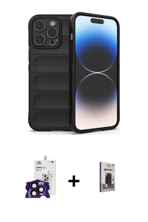ieg™ iPhone 16 Pro Max Kılıf Atlas Koleksiyonu - Siyah Bilvis Hayalet Cam Ekran Koruyucu + Siyah Bil