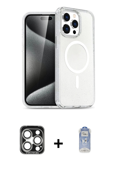 ieg™ iPhone 15 Pro Max Kılıf Nova Asil Prime - Siyah Joko Magic 5D Cam + Gümüş PVD Metal Kamera Lens