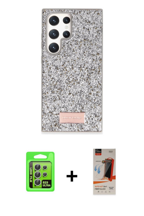 ieg™ Galaxy S23 Ultra Kılıf Vadi Klasik Serisi - Siyah AutoKit 5in1 Fiber Hayalet Cam Ekran Koruyucu