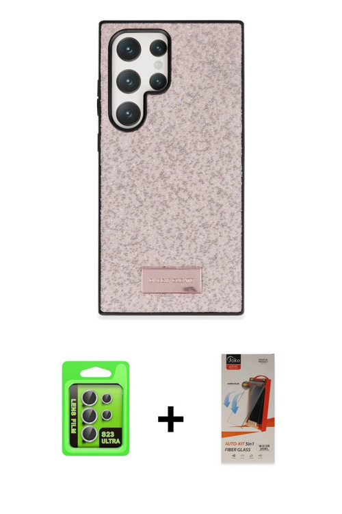 ieg™ Galaxy S23 Ultra Kılıf Vadi Klasik Serisi - Siyah AutoKit 5in1 Fiber Hayalet Cam Ekran Koruyucu