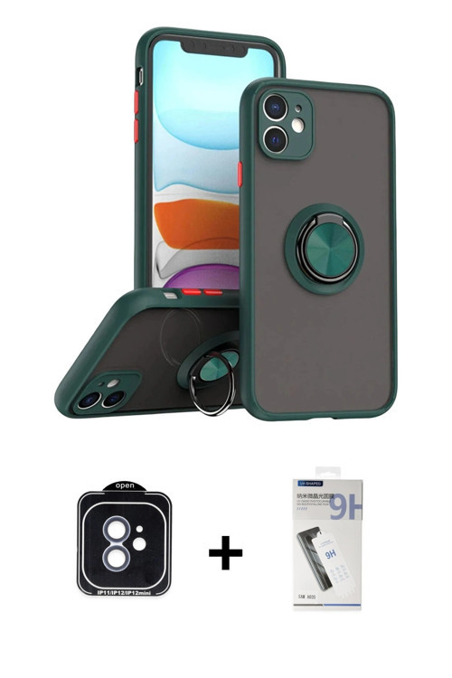 ieg™ iPhone 11 Kılıf Yörünge Çizgi - Şeffaf Uv Polymer Nano Ekran Koruyucu + Mavi PVD Metal Kamera L