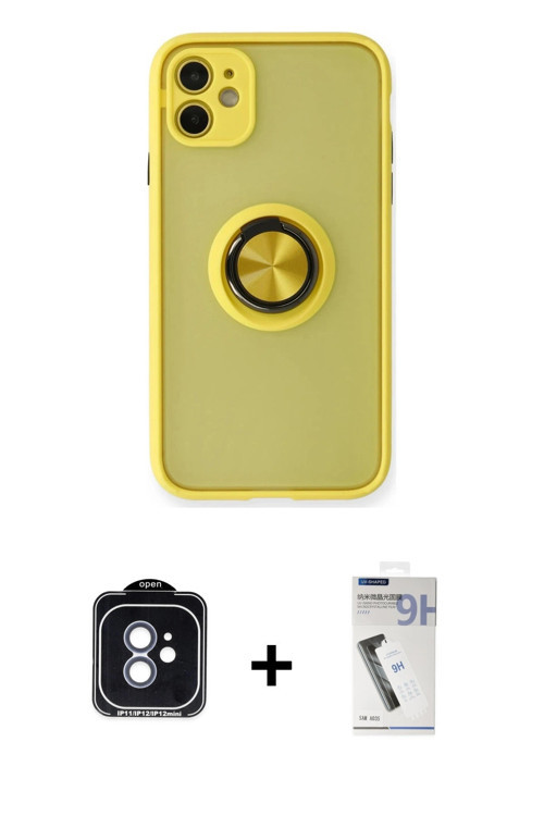 ieg™ iPhone 11 Kılıf Yörünge Çizgi - Şeffaf Uv Polymer Nano Ekran Koruyucu + Mavi PVD Metal Kamera L