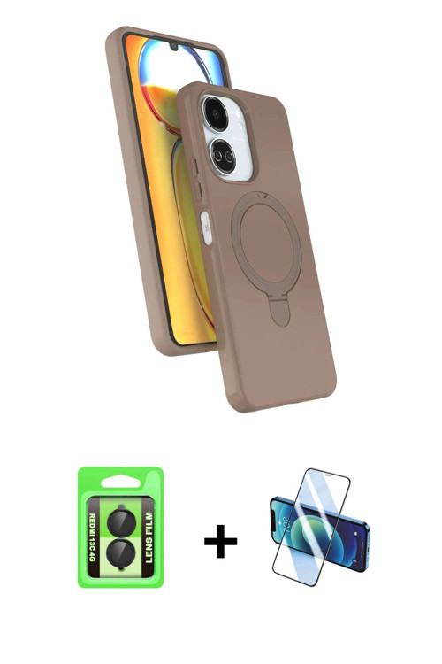 ieg™ Redmi 13C Kılıf İz Işık Koleksiyonu - Siyah 3D Antistatik Cam Ekran Koruyucu + Siyah Raze Metal
