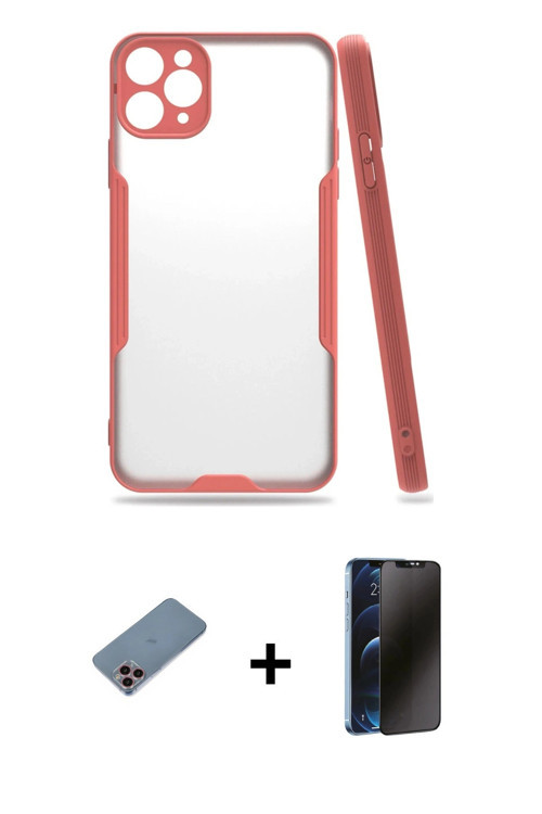 ieg™ iPhone 11 Pro Max Kılıf Atlas Asil Serisi - Siyah 3D Antistatik Hayalet Cam Ekran Koruyucu + Pe