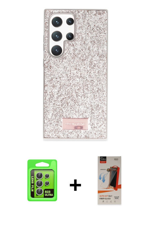ieg™ Galaxy S23 Ultra Kılıf Vadi Klasik Serisi - Siyah AutoKit 5in1 Fiber Hayalet Cam Ekran Koruyucu