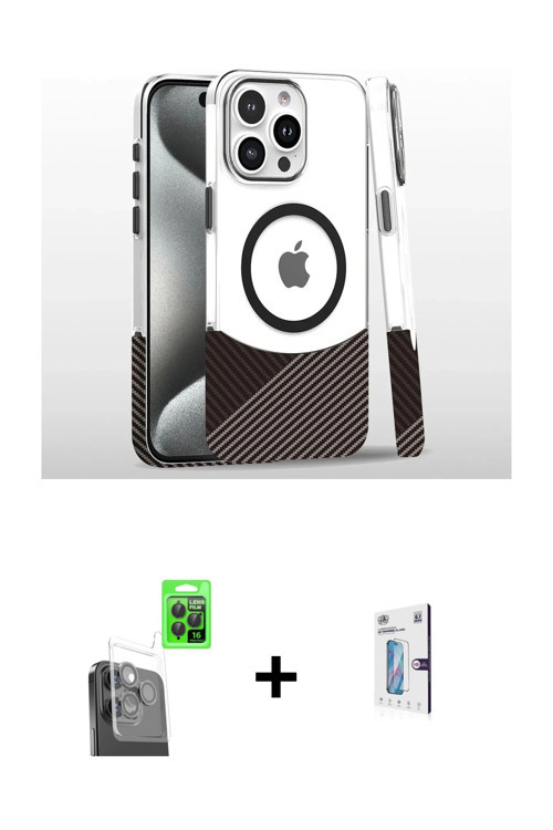 ieg™ iPhone 16 Pro Kılıf İz Asil Prime - Siyah Bilvis 0.18mm Plus Cam Ekran Koruyucu + Siyah Raze Me