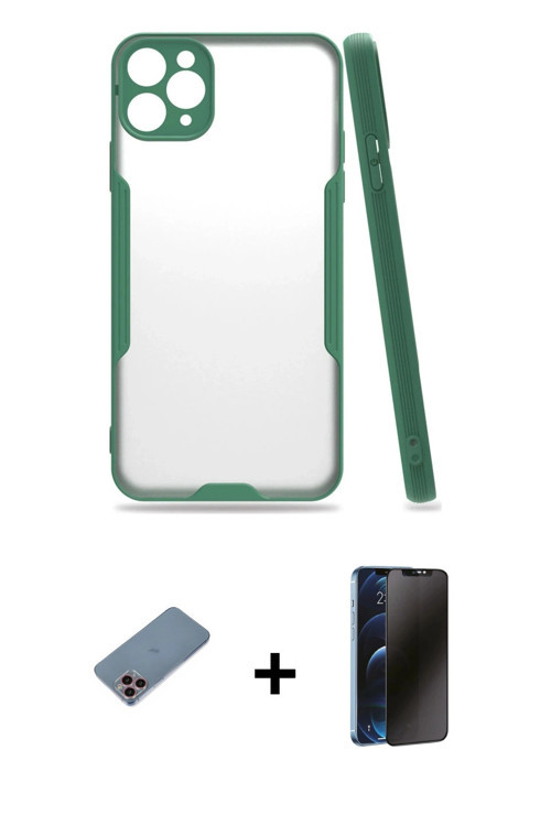 ieg™ iPhone 11 Pro Max Kılıf Atlas Asil Serisi - Siyah 3D Antistatik Hayalet Cam Ekran Koruyucu + Pe