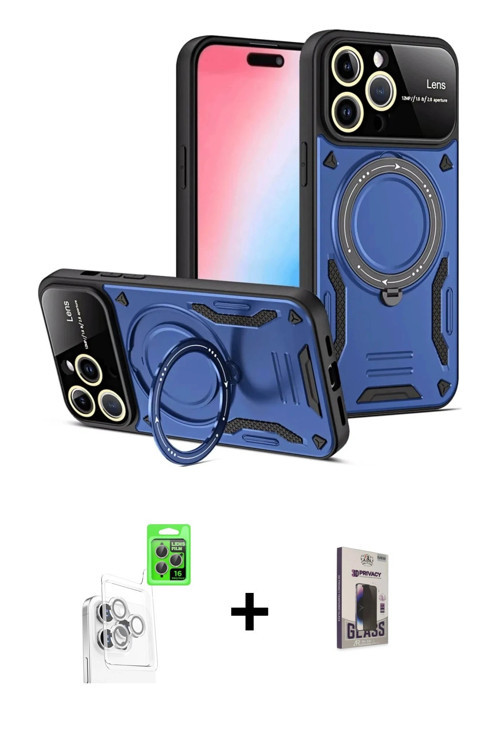 ieg™ iPhone 16 Pro Kılıf Kıvılcım Modern Serisi - Siyah Bilvis Hayalet Cam Ekran Koruyucu + Beyaz Ra