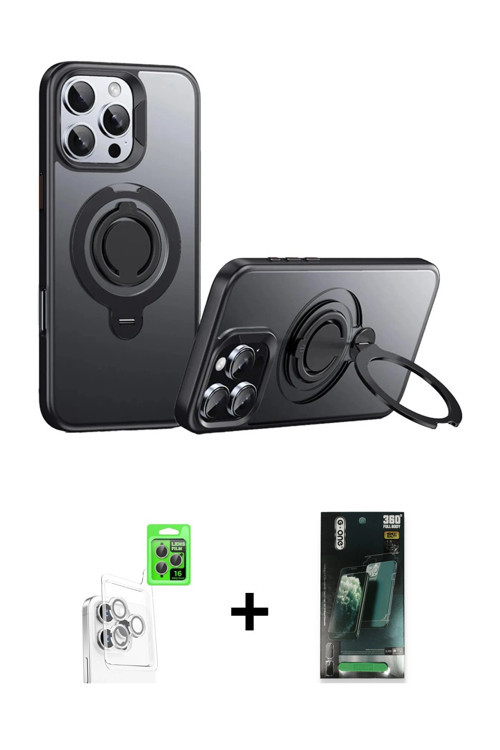 ieg™ iPhone 16 Pro Max Kılıf Zirve Çizgi Prime - Siyah 360 Mat Full Body Arka Koruyucu + Beyaz Raze