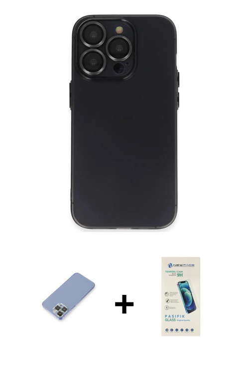 ieg™ iPhone 13 Pro Max Kılıf Ufuk Minimal Özel Seri - Şeffaf Pasifik Cam Ekran Koruyucu + Koyu Yeşil