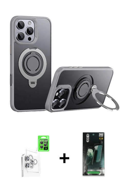 ieg™ iPhone 16 Pro Max Kılıf Zirve Çizgi Prime - Siyah 360 Mat Full Body Arka Koruyucu + Beyaz Raze