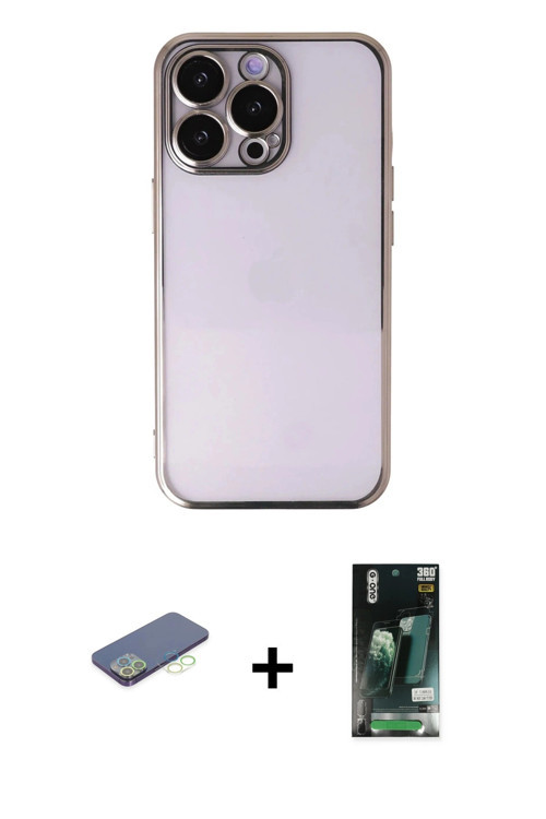 ieg™ iPhone 13 Pro Kılıf Vadi Minimal - Şeffaf 360 Full Body Arka Koruyucu + Yeşil Renkli Kamera Len