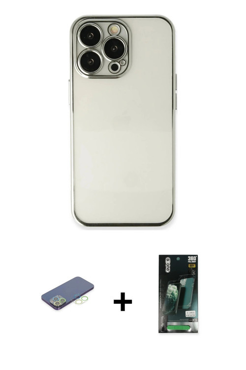 ieg™ iPhone 13 Pro Kılıf Vadi Minimal - Şeffaf 360 Full Body Arka Koruyucu + Yeşil Renkli Kamera Len