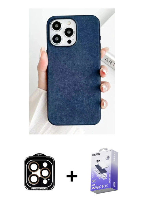 ieg™ iPhone 15 Pro Max Kılıf Pusula Modern - Siyah Bilvis 5in1 5D Magic Hayalet Cam Ekran Koruyucu +