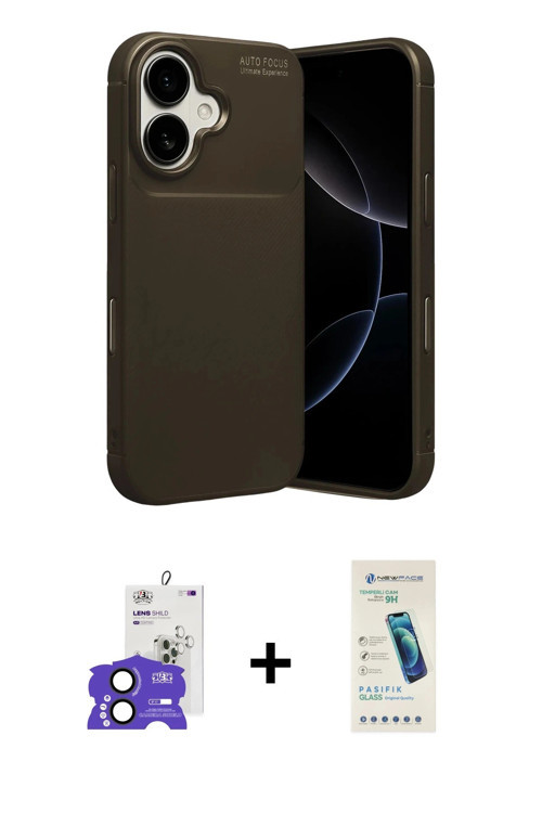ieg™ iPhone 17 Kılıf Eksen Form Prime - Şeffaf Pasifik Cam Ekran Koruyucu + Siyah Bilvis Titan Kamer