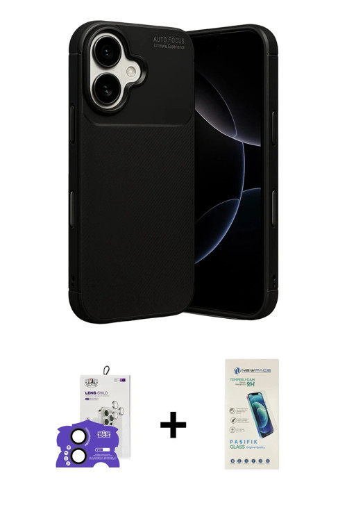 ieg™ iPhone 17 Kılıf Eksen Form Prime - Şeffaf Pasifik Cam Ekran Koruyucu + Siyah Bilvis Titan Kamer