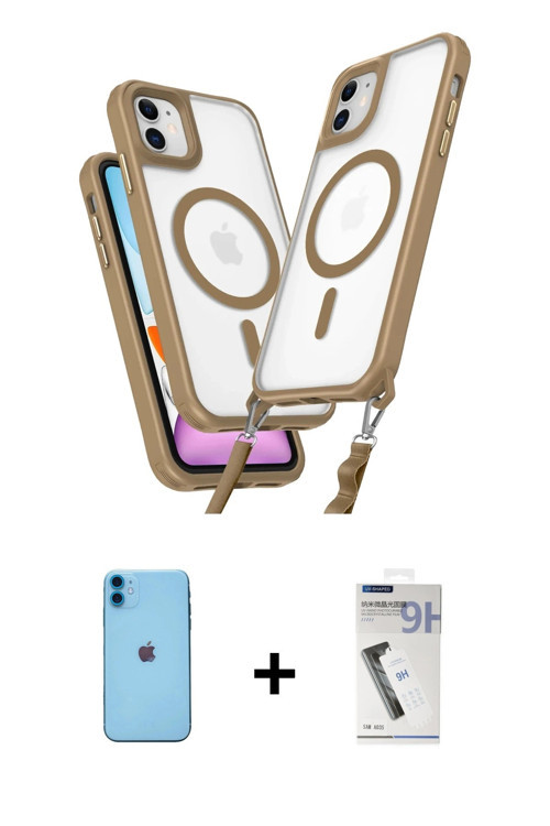 ieg™ iPhone 11 Kılıf Atlas Doku Koleksiyonu - Şeffaf Uv Polymer Nano Ekran Koruyucu + Mavi Neon Fosf