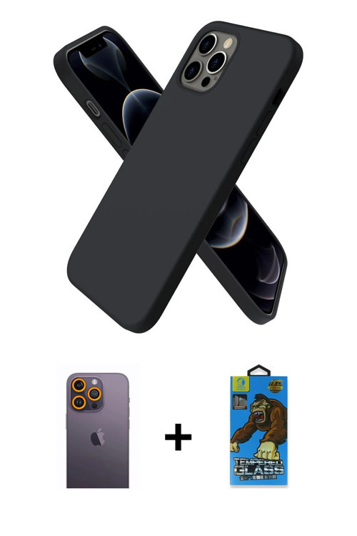 ieg™ iPhone 12 Pro Max Kılıf Kozmos Yansıma Özel Seri - Siyah 18D Cam Ekran Koruyucu + Sarı Neon Fos