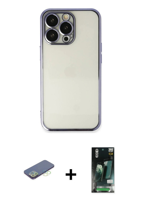 ieg™ iPhone 13 Pro Kılıf Vadi Minimal - Şeffaf 360 Full Body Arka Koruyucu + Yeşil Renkli Kamera Len