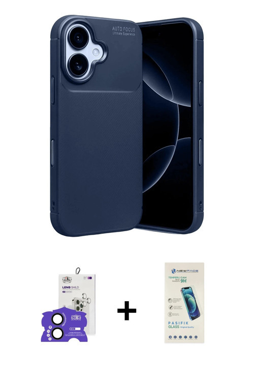 ieg™ iPhone 17 Kılıf Eksen Form Prime - Şeffaf Pasifik Cam Ekran Koruyucu + Siyah Bilvis Titan Kamer