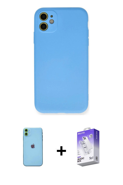 ieg™ iPhone 11 Kılıf Ahenk Serisi - Siyah Bilvis 5in1 3D Magic Cam Ekran Koruyucu + Yeşil Neon Fosfo