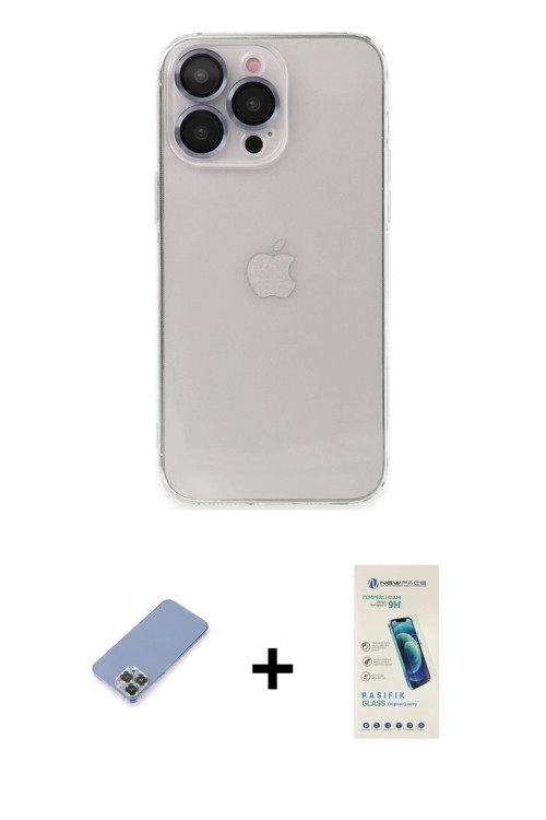 ieg™ iPhone 13 Pro Max Kılıf Ufuk Minimal Özel Seri - Şeffaf Pasifik Cam Ekran Koruyucu + Koyu Yeşil