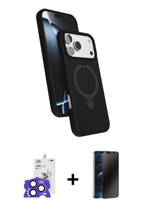 ieg™ iPhone 17 Pro Max Kılıf İz Işık Koleksiyonu - Siyah 3D Antistatik Hayalet Cam Ekran Koruyucu +
