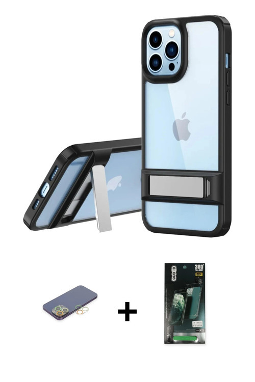ieg™ iPhone 13 Pro Kılıf Yadigar Yansıma - Şeffaf 360 Full Body Arka Koruyucu + Sarı Renkli Kamera L
