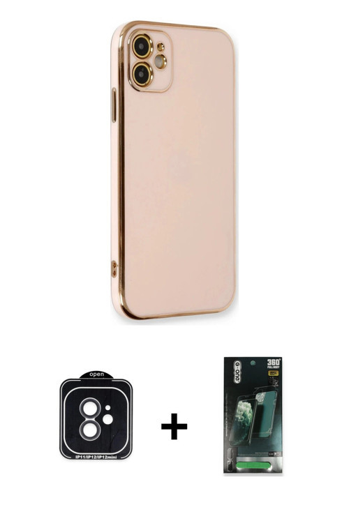 ieg™ iPhone 11 Kılıf Yankı Serisi - Şeffaf 360 Full Body Arka Koruyucu + Siyah PVD Metal Kamera Lens