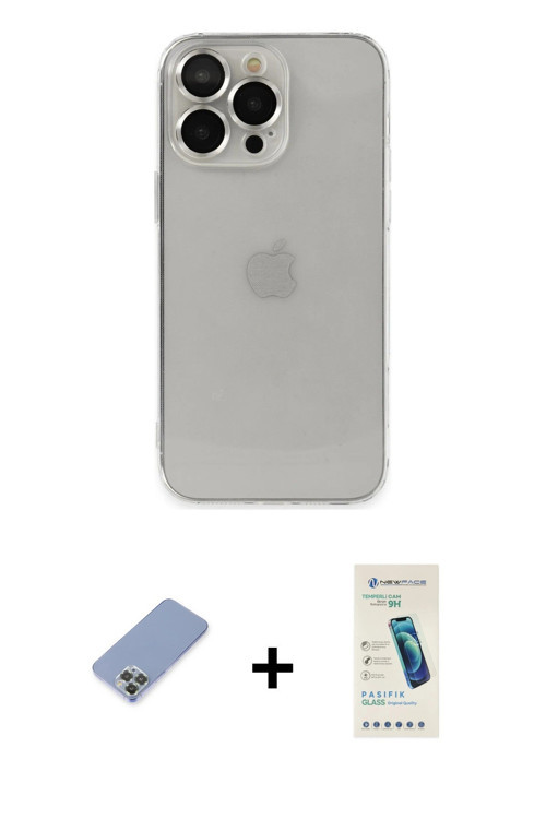 ieg™ iPhone 13 Pro Max Kılıf Ufuk Minimal Özel Seri - Şeffaf Pasifik Cam Ekran Koruyucu + Koyu Yeşil
