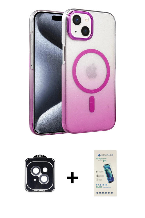 ieg™ iPhone 14 Kılıf Ahenk Doku Özel Seri - Şeffaf Pasifik Cam Ekran Koruyucu + Siyah PVD Metal Kame