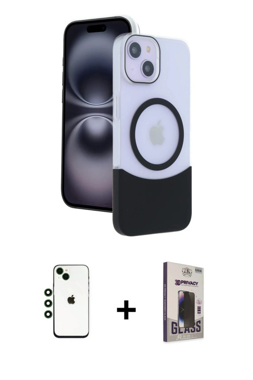 ieg™ iPhone 14 Kılıf Kozmos Form Özel Seri - Siyah Bilvis Hayalet Cam Ekran Koruyucu + Yeşil Shine K