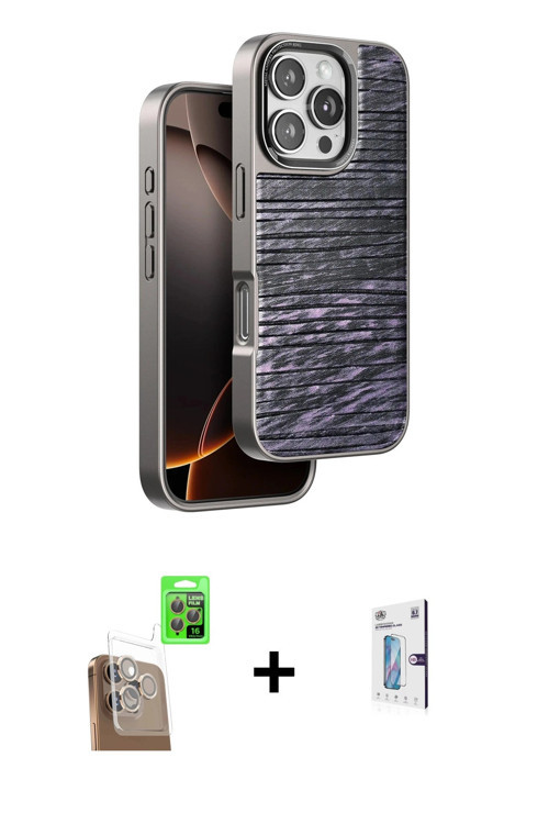 ieg™ iPhone 16 Pro Kılıf Atlas Minimal Özel Seri - Siyah Bilvis 0.18mm Plus Cam Ekran Koruyucu + Çöl