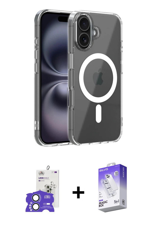 ieg™ iPhone 17 Kılıf Ahenk Minimal Serisi - Siyah Bilvis 5in1 3D Magic Cam Ekran Koruyucu + Açık Mav