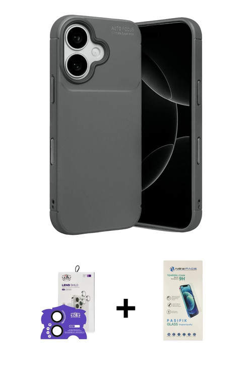 ieg™ iPhone 17 Kılıf Eksen Form Prime - Şeffaf Pasifik Cam Ekran Koruyucu + Siyah Bilvis Titan Kamer
