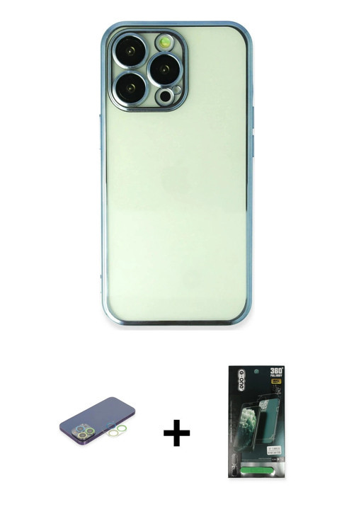 ieg™ iPhone 13 Pro Kılıf Vadi Minimal - Şeffaf 360 Full Body Arka Koruyucu + Yeşil Renkli Kamera Len