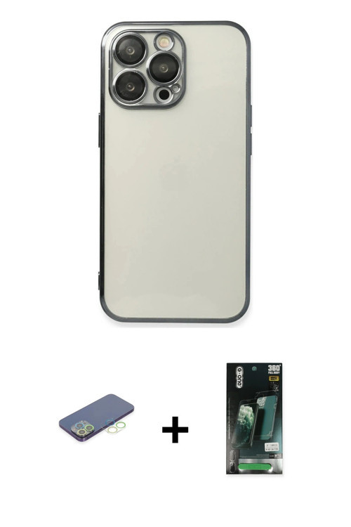 ieg™ iPhone 13 Pro Kılıf Vadi Minimal - Şeffaf 360 Full Body Arka Koruyucu + Yeşil Renkli Kamera Len