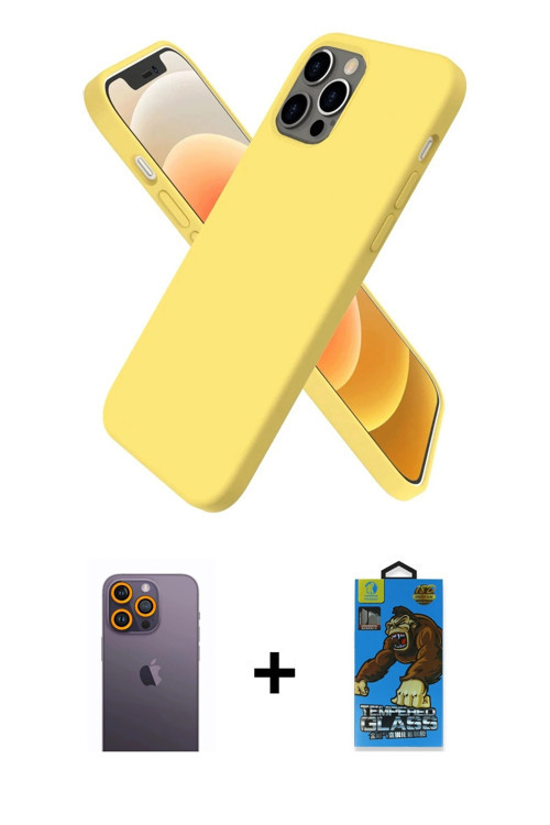 ieg™ iPhone 12 Pro Max Kılıf Kozmos Yansıma Özel Seri - Siyah 18D Cam Ekran Koruyucu + Sarı Neon Fos