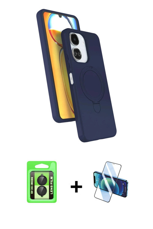 ieg™ Redmi 13C Kılıf İz Işık Koleksiyonu - Siyah 3D Antistatik Cam Ekran Koruyucu + Siyah Raze Metal