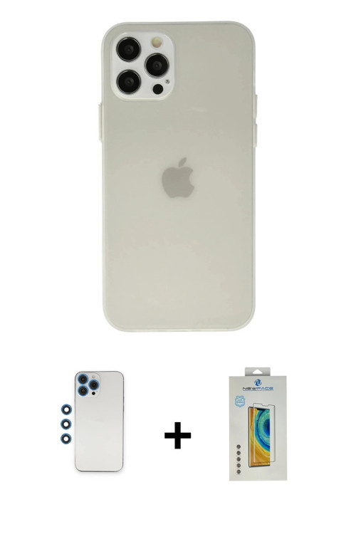 ieg™ iPhone 12 Pro Kılıf Atlas Minimal Prime - Siyah Polymer Nano Ekran Koruyucu + Mavi Shine Kamera